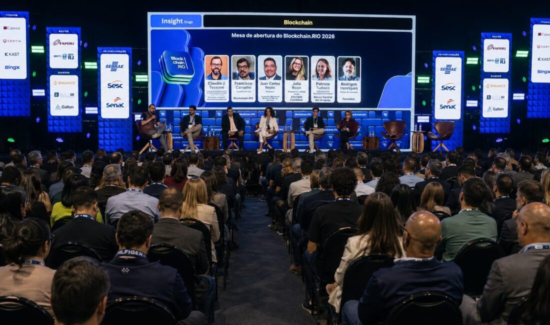 Painel de abertura do Main Event Blockchain.RIO dia 12 de Agosto de 2026.