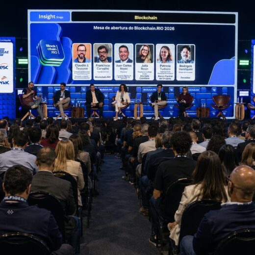 Painel de abertura do Main Event Blockchain.RIO dia 12 de Agosto de 2026.