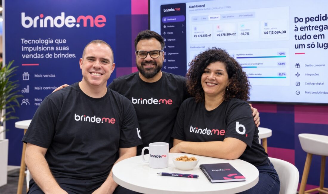 Da esquerda para a direita, Lucas, Robson e Kátia, cofundadores da Brinde.me.